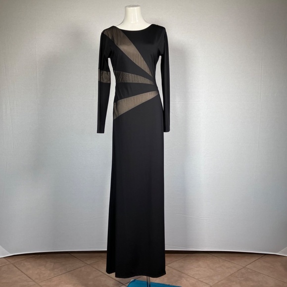 VENUS Dresses & Skirts - Black & Nude Mesh Sunburst Asymmetrical Long Cocktail Dress 8